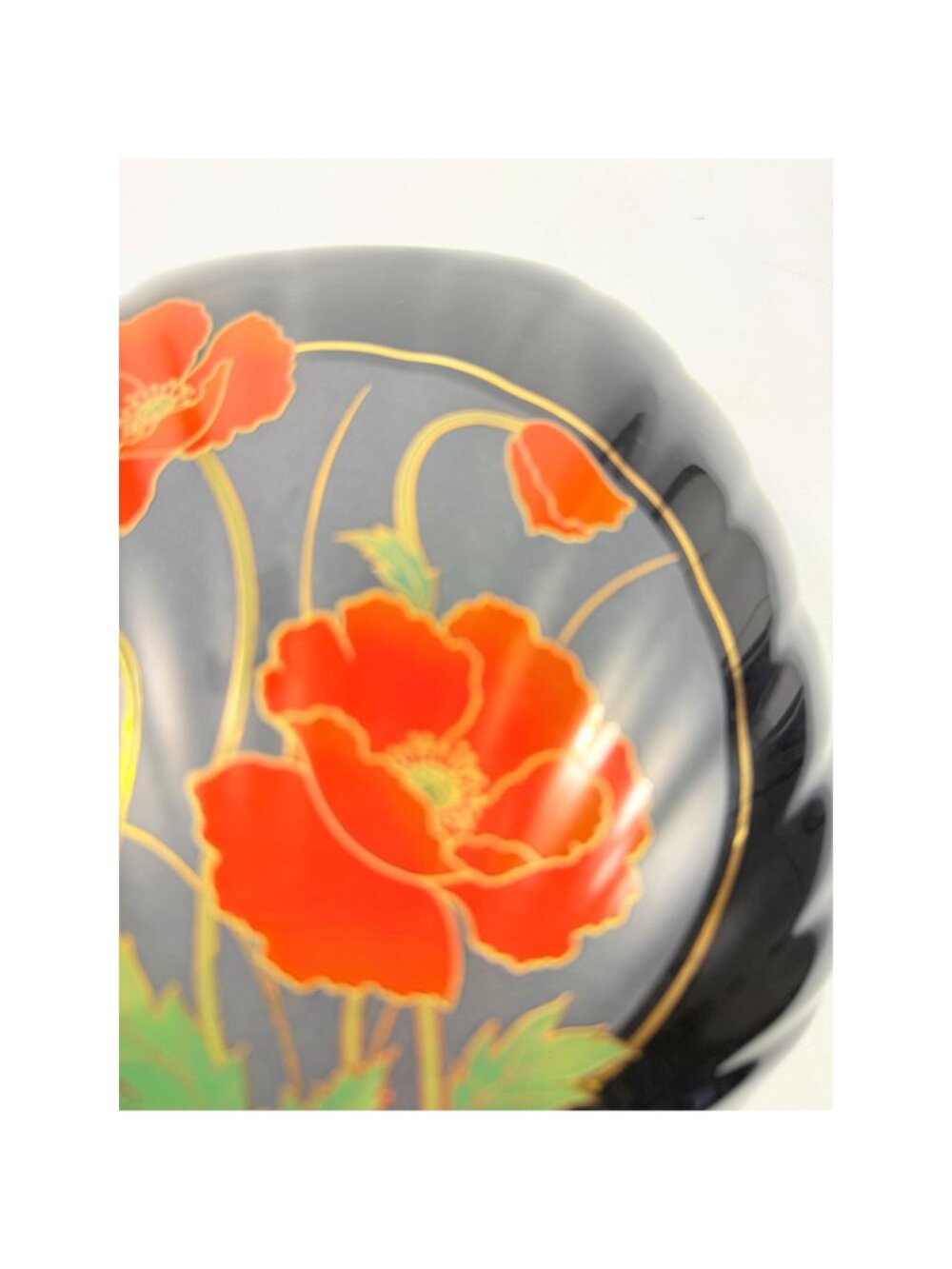 Oriental Vase Black Gloss Porcelain Red Poppies Flowers Poppy Fine China Japan 8 - Picture 15 of 16